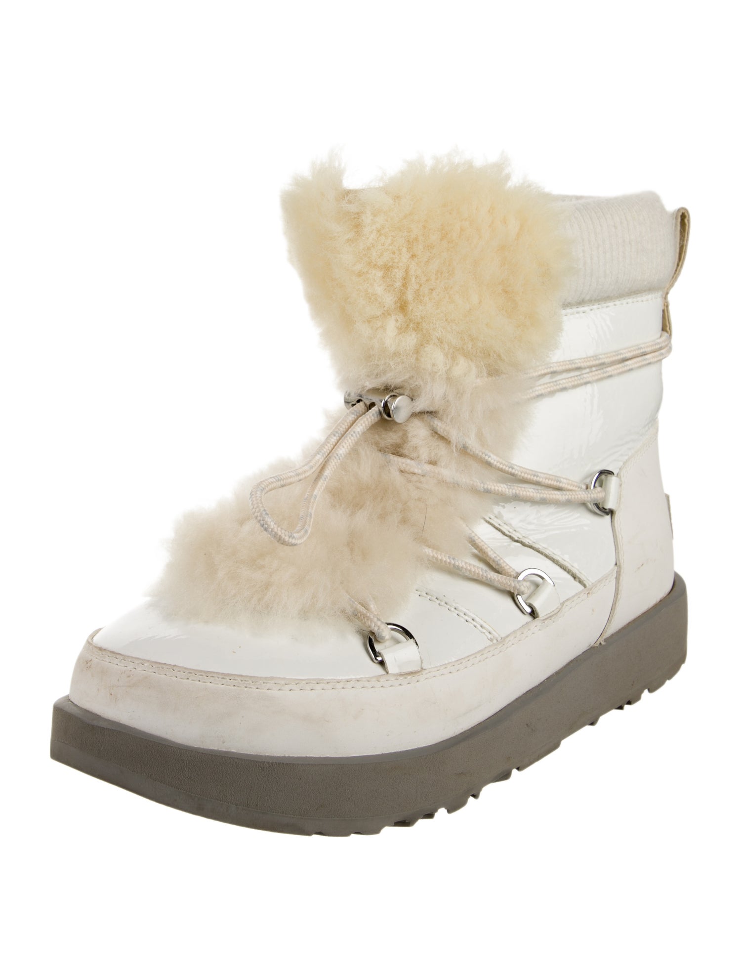 UGG Patent Leather Colorblock Pattern Lace-Up Boots