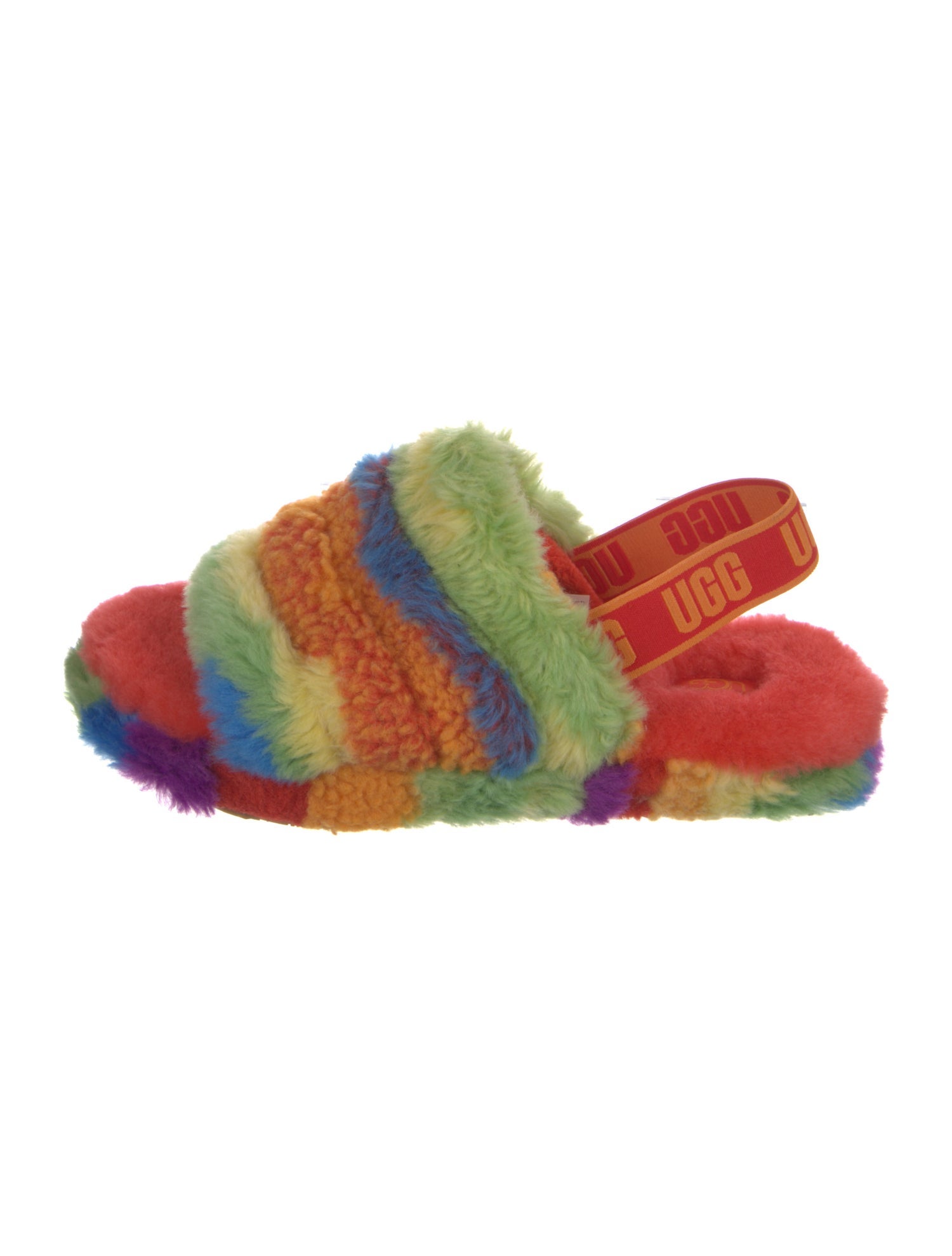 UGG Fur Colorblock Pattern Slingback Sandals