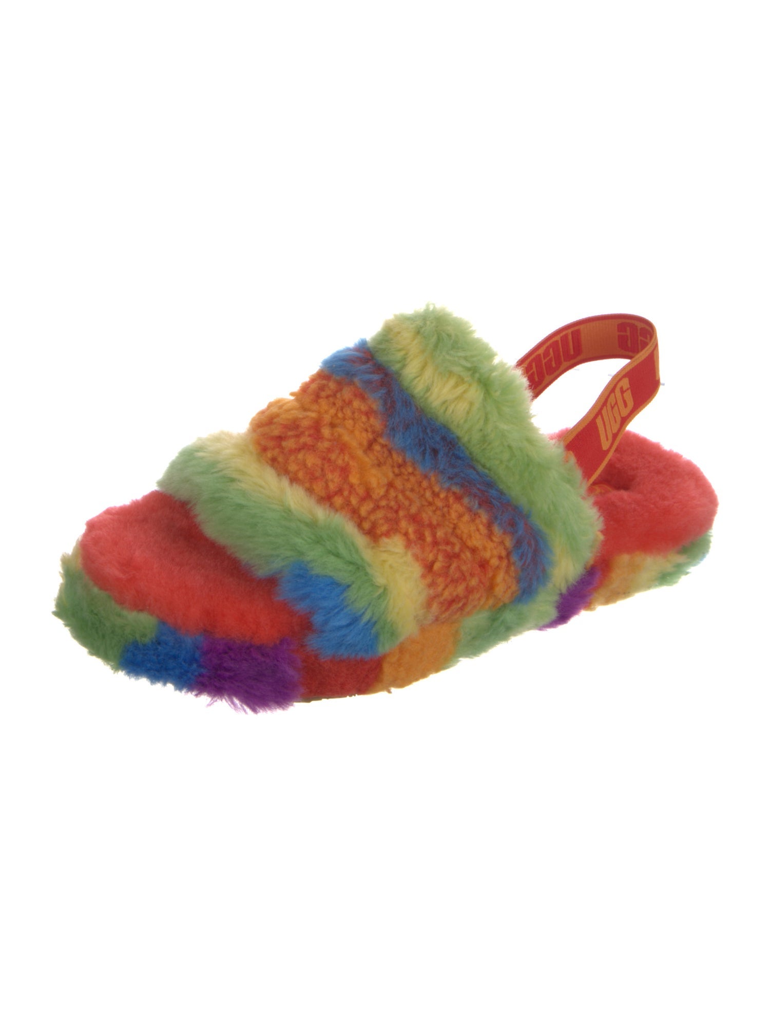 UGG Fur Colorblock Pattern Slingback Sandals