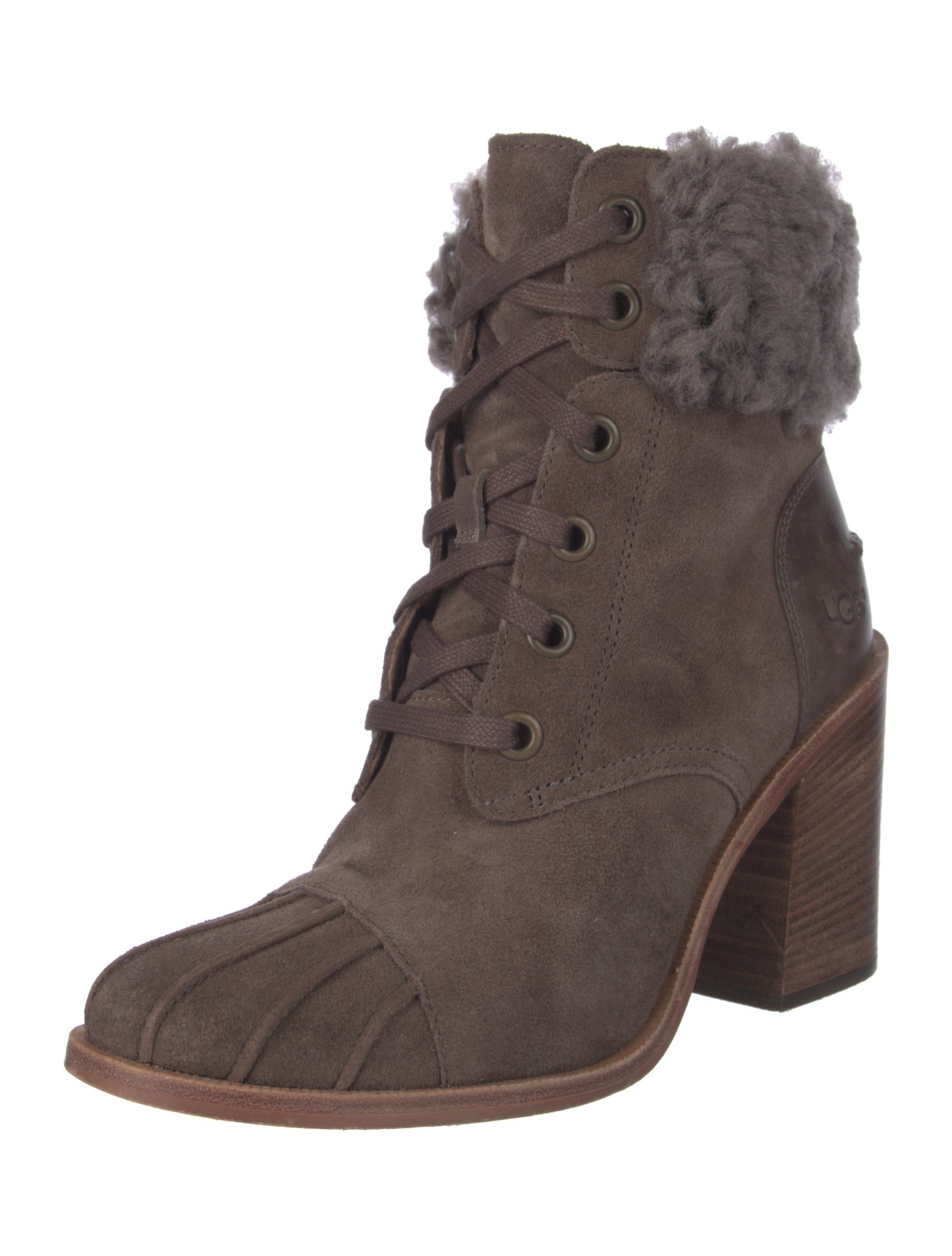 UGG Suede Colorblock Pattern Lace-Up Boots