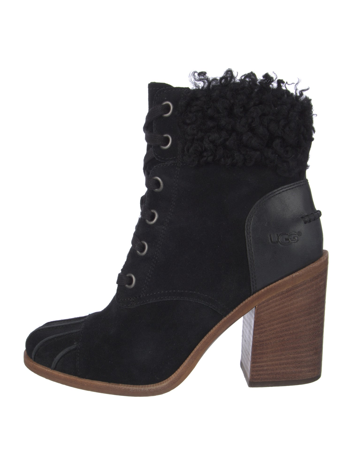 UGG Suede Fur Trim Lace-Up Boots