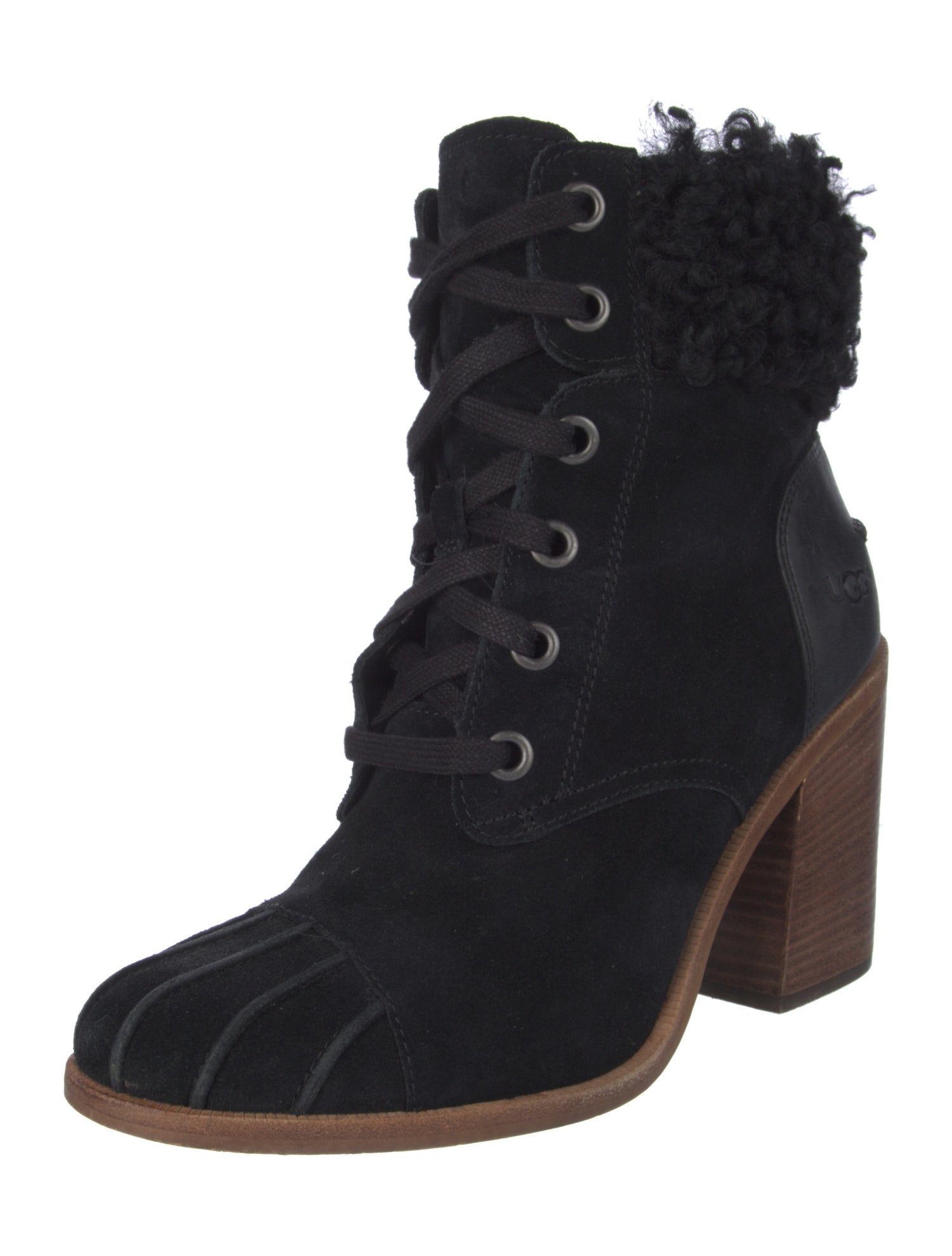 UGG Suede Fur Trim Lace-Up Boots