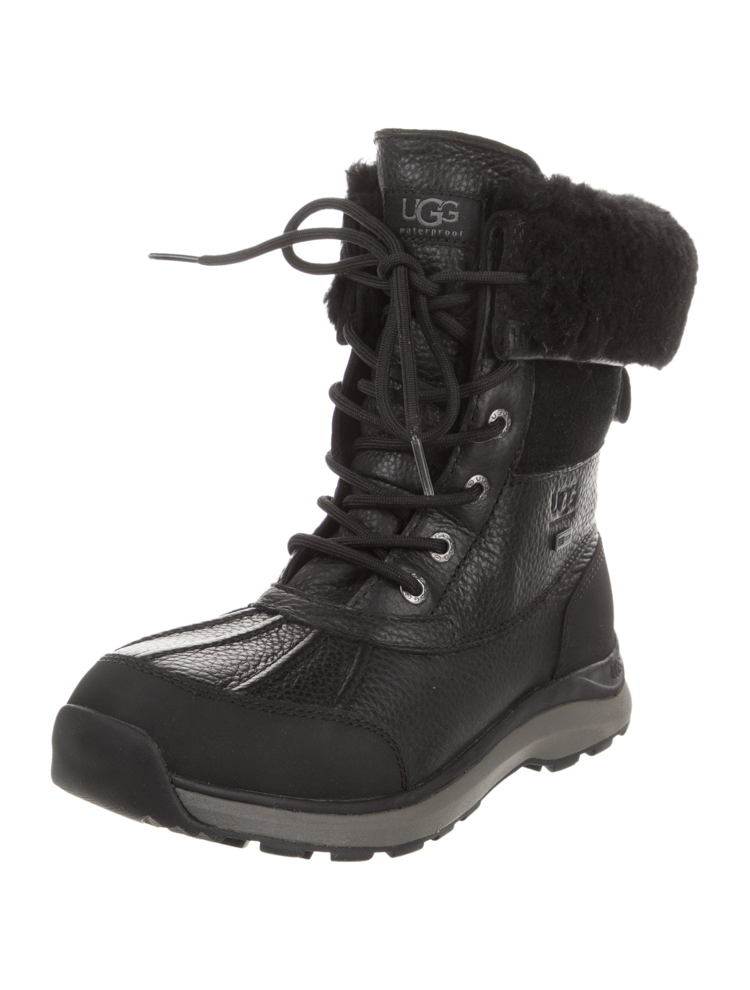 UGG Leather Fur Trim Lace-Up Boots
