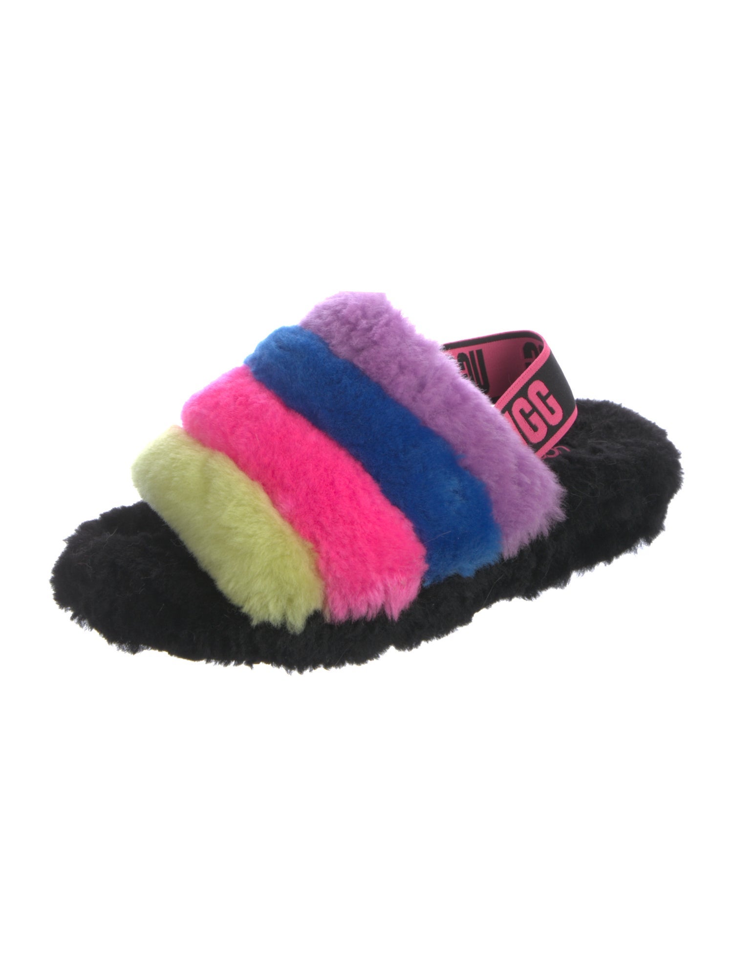 UGG Shearling Colorblock Pattern Slingback Sandals