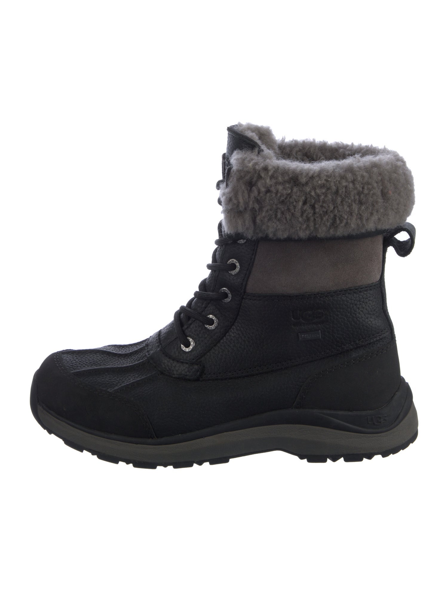 UGG Leather Fur Trim Lace-Up Boots