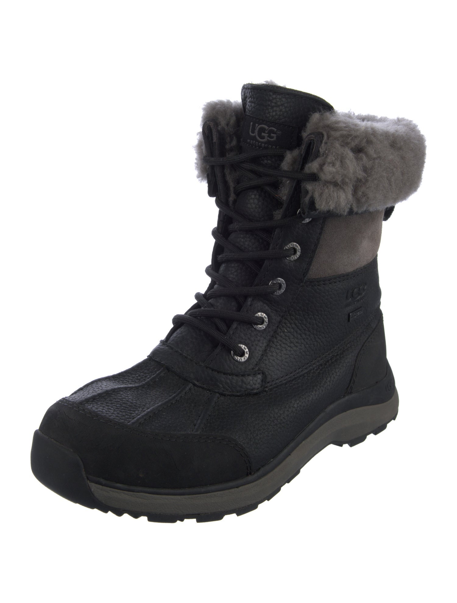 UGG Leather Fur Trim Lace-Up Boots