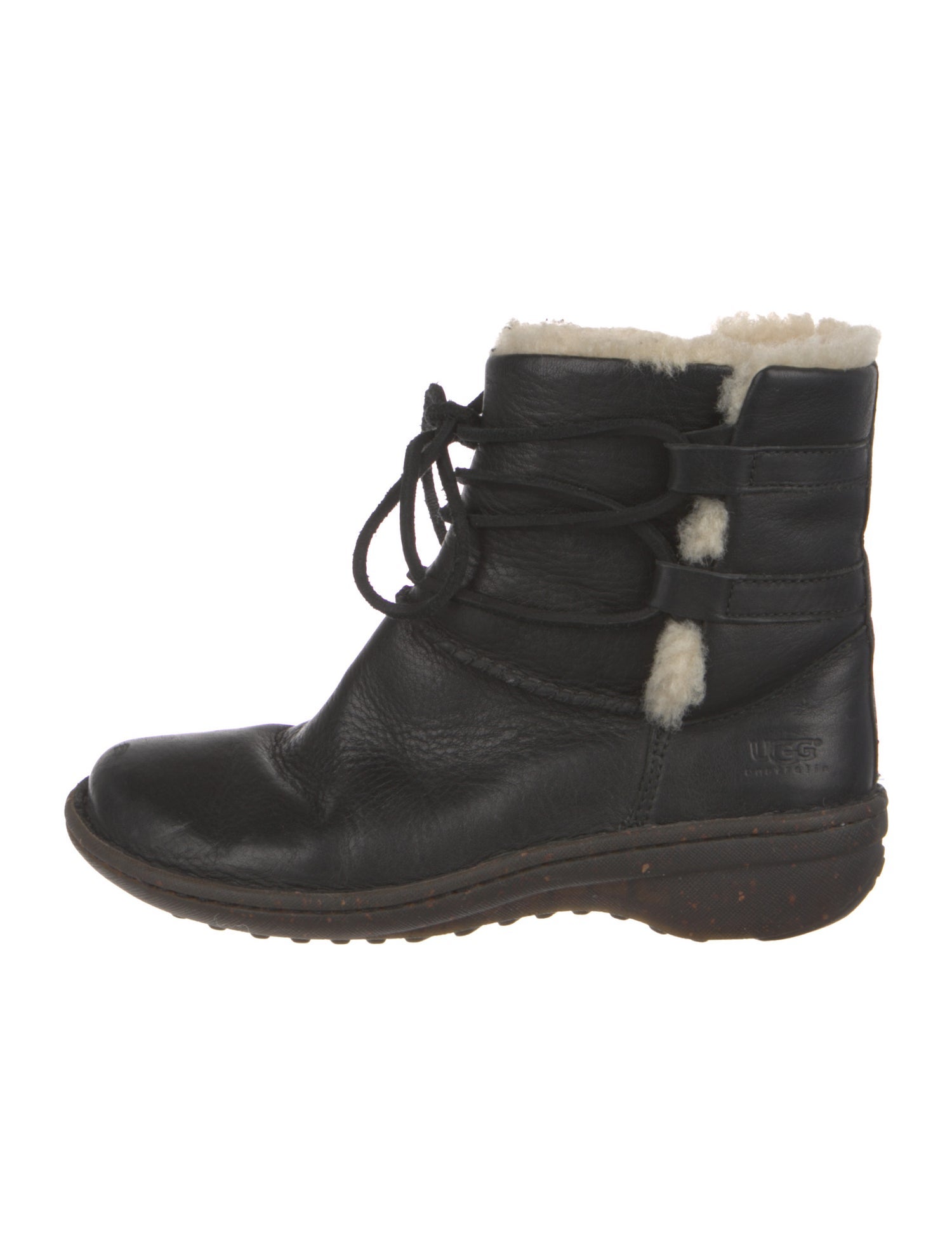 UGG Leather Fur Trim Lace-Up Boots