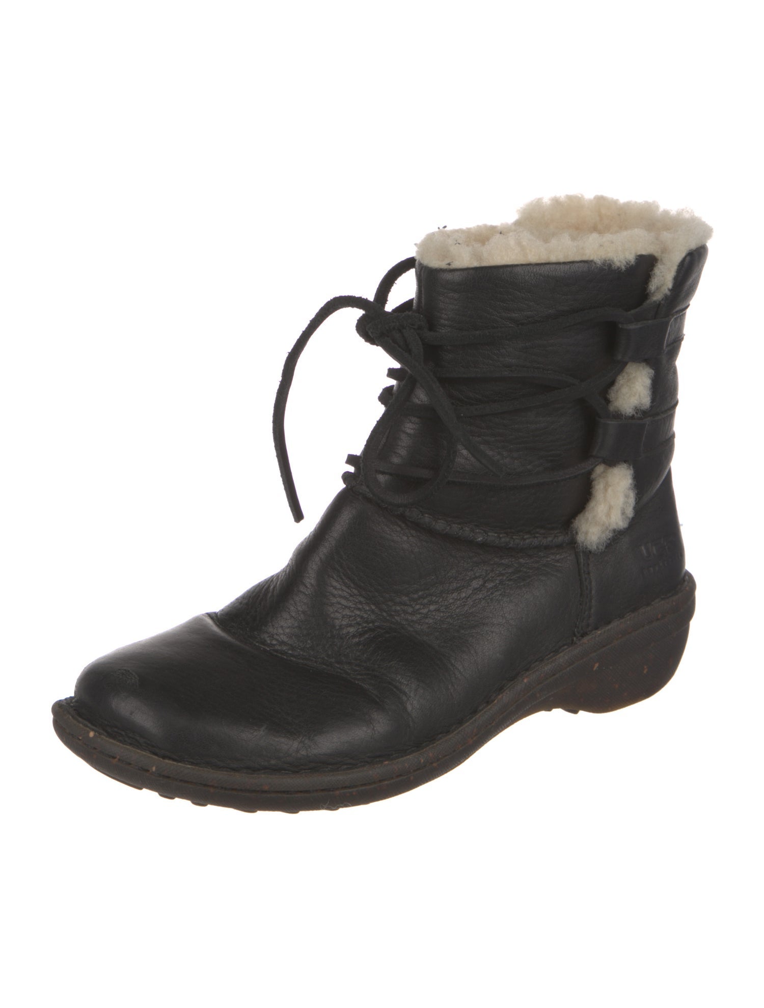 UGG Leather Fur Trim Lace-Up Boots