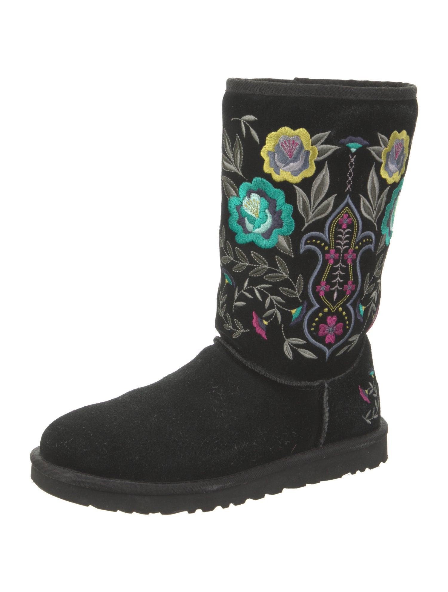 UGG Suede Embroidered Accent Moto Boots