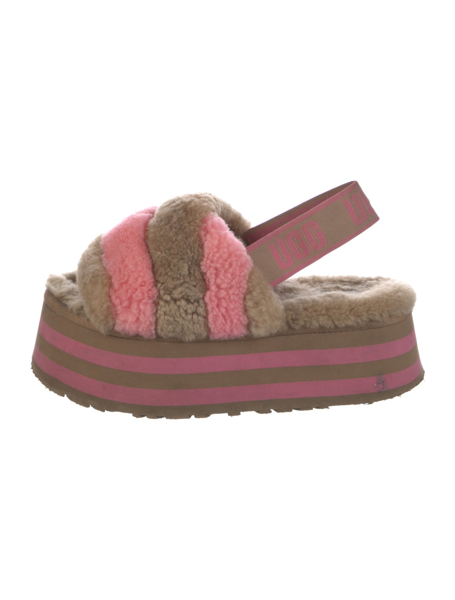 UGG Shearling Colorblock Pattern Slingback Sandals