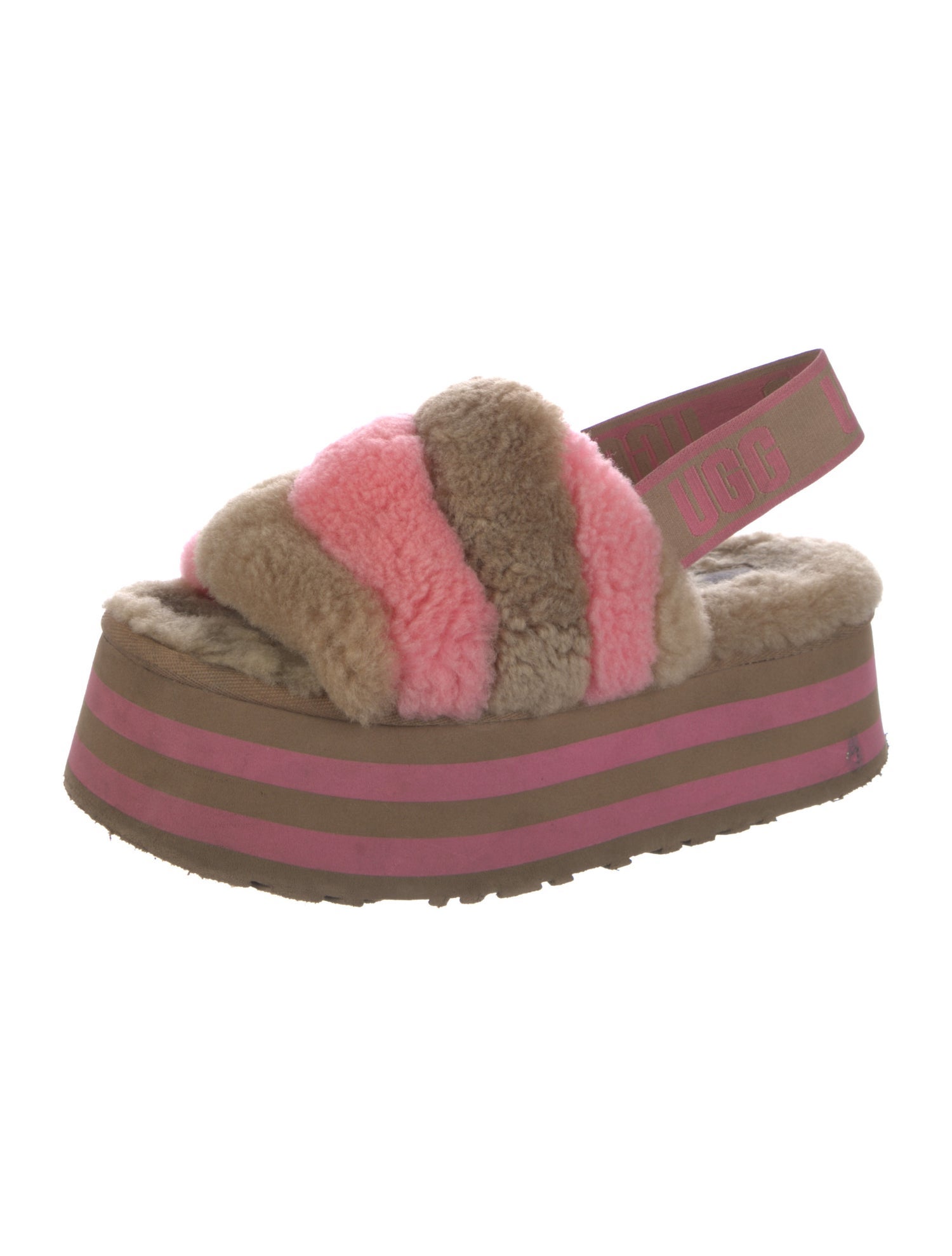 UGG Shearling Colorblock Pattern Slingback Sandals