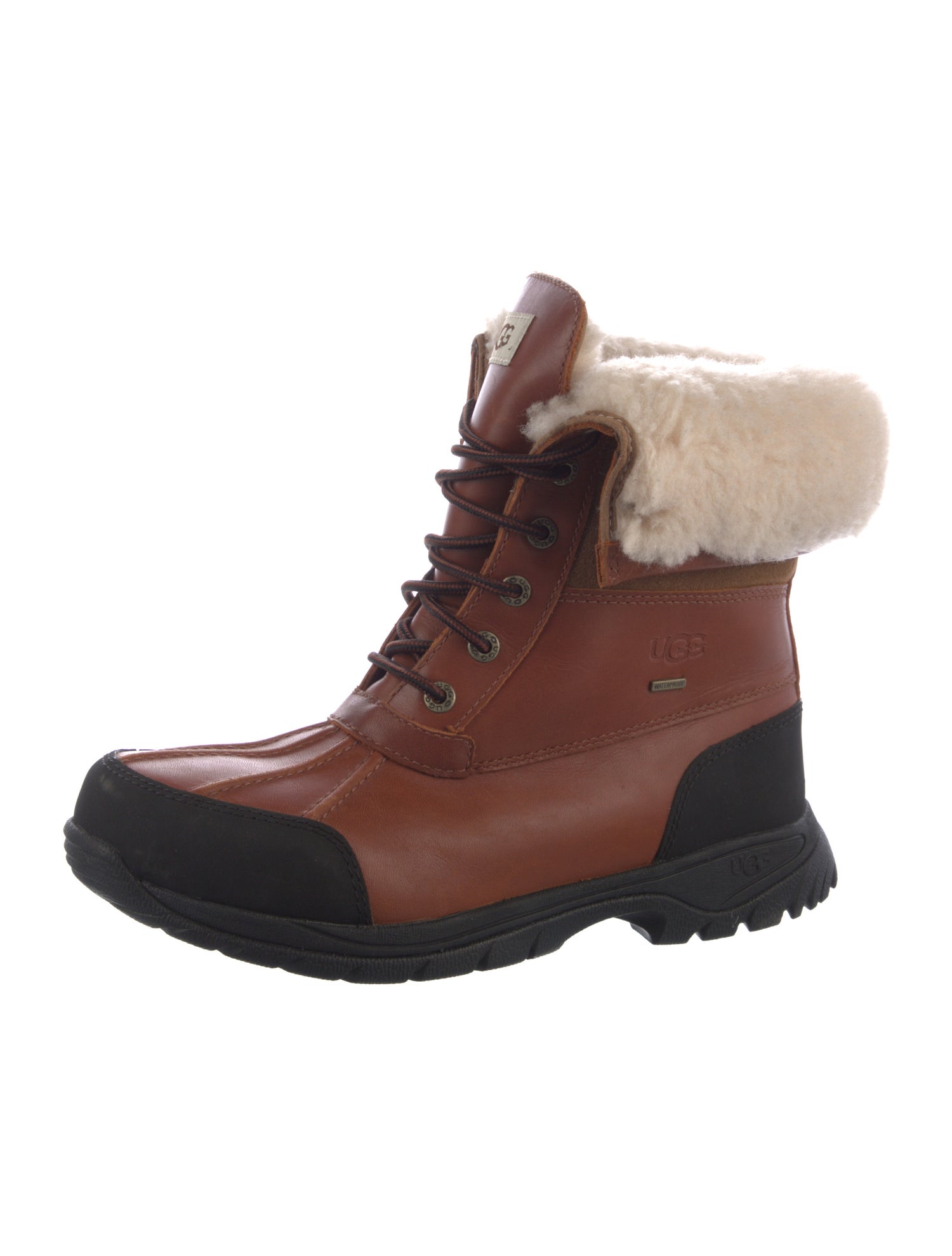 UGG Leather Faux Fur Trim Lace-Up Boots
