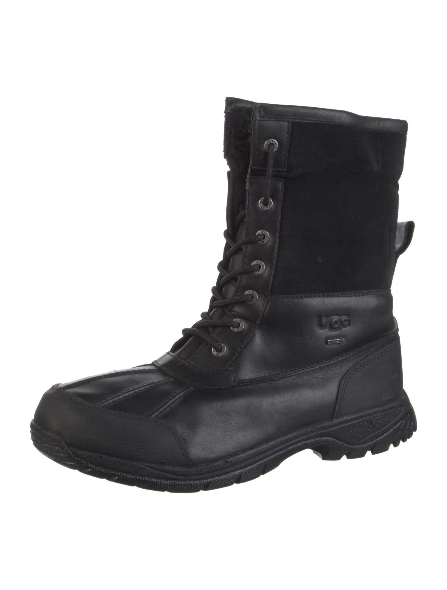 UGG Leather Fur Trim Lace-Up Boots