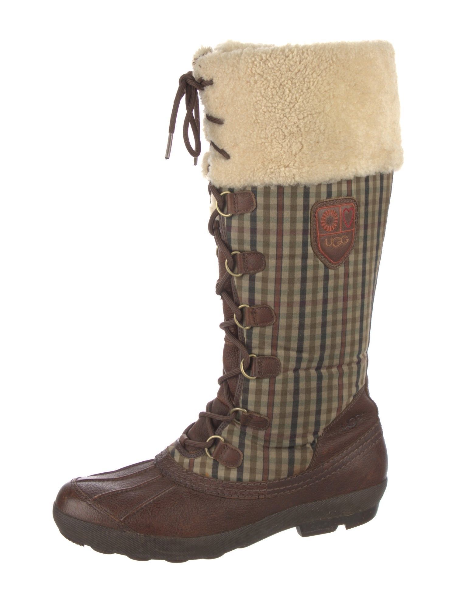 UGG Leather Plaid Print Lace-Up Boots