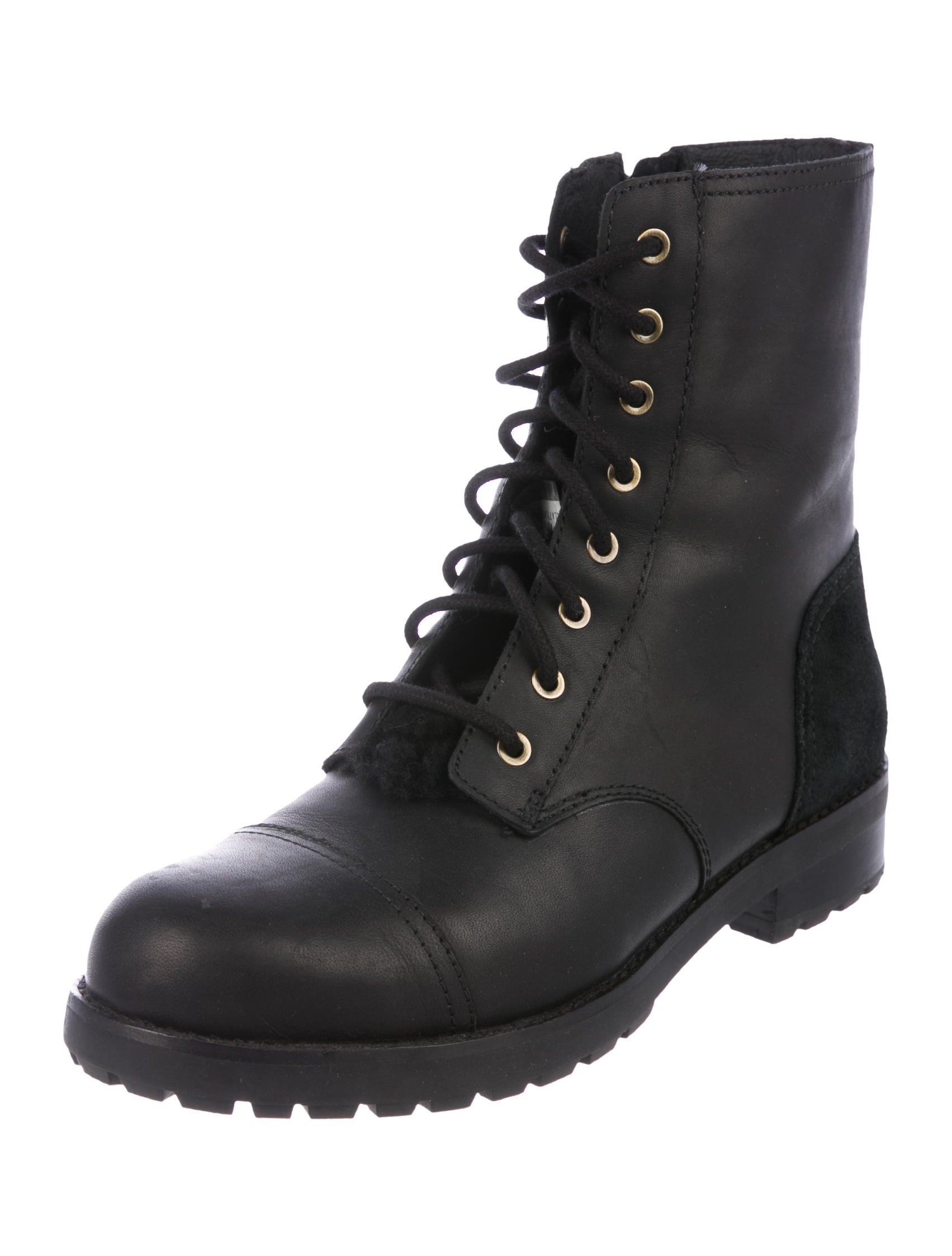 UGG Australia Leather Combat Boots Black Boots, Shoes WUUGG37857