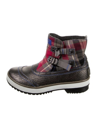 UGG Leather Plaid Print Rain Boots