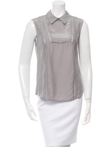 Veronica Beard Astor Open Knit-Trimmed Blouse