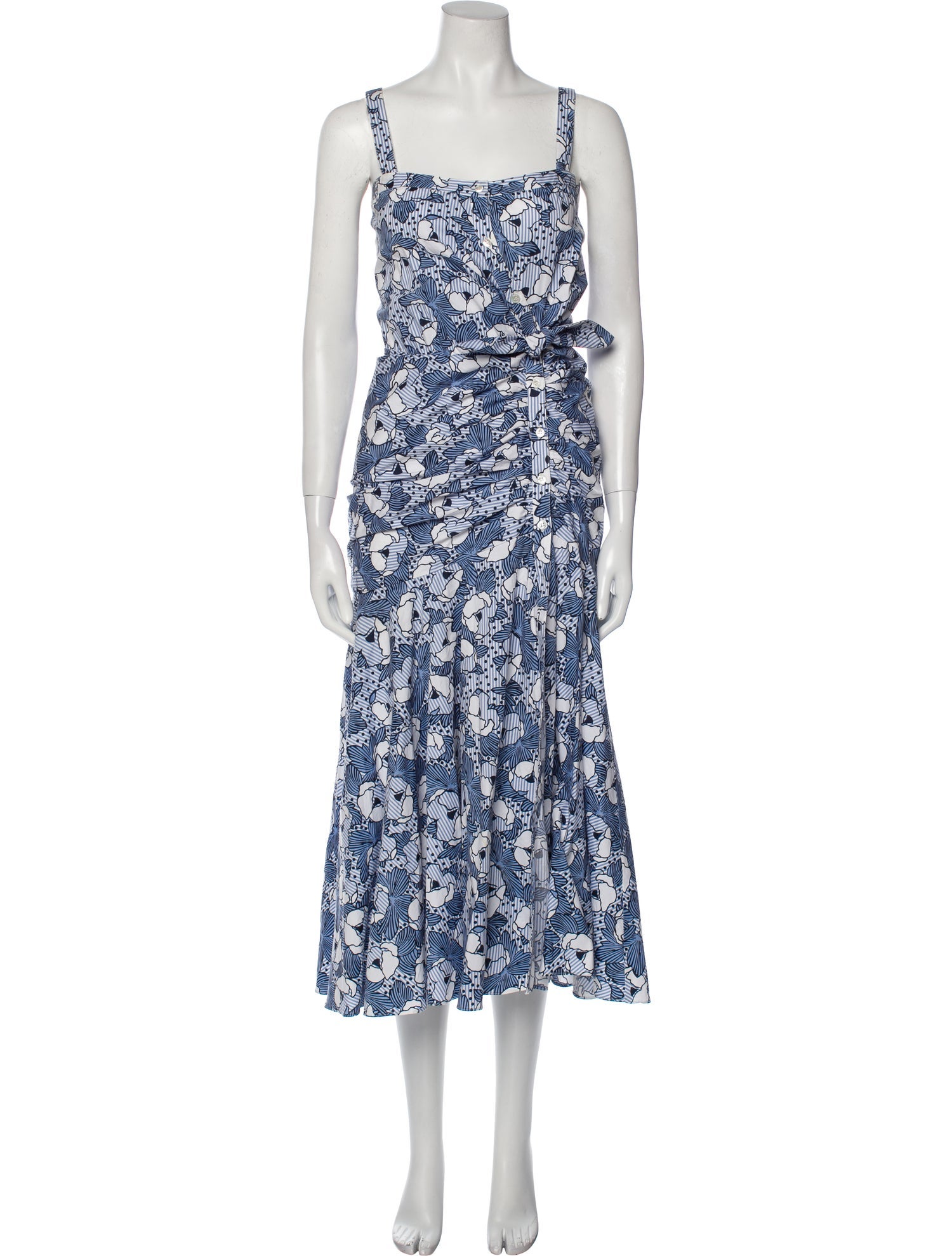 Veronica Beard Floral Print Long Dress Blue Dresses, Clothing