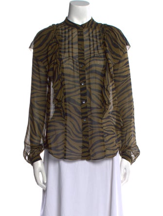 Veronica Beard Silk Animal Print Button-Up Top