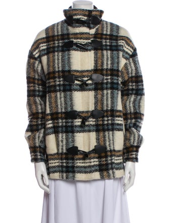 Veronica Beard Wool Plaid Print Peacoat