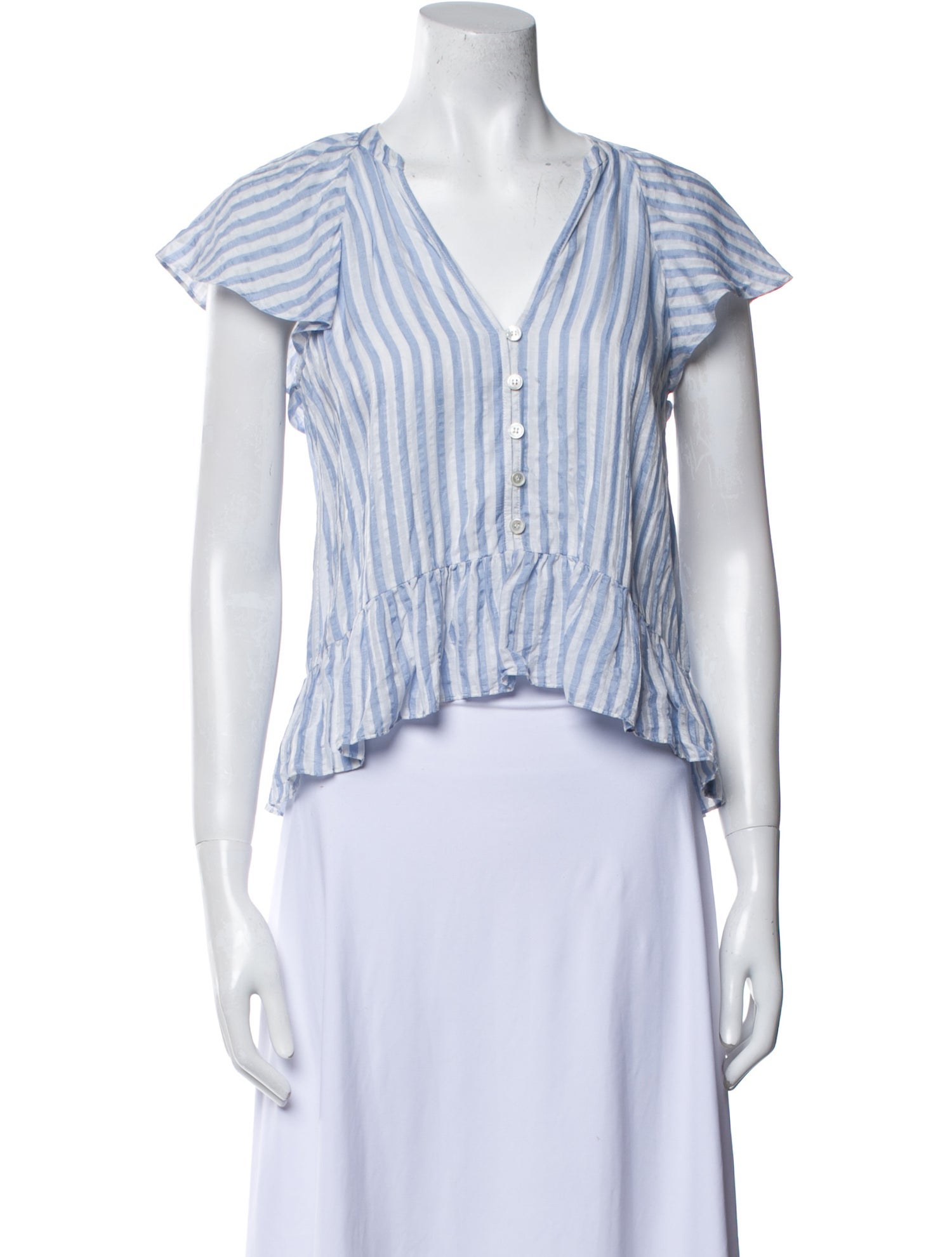 Veronica Beard Striped V-Neck Crop Top