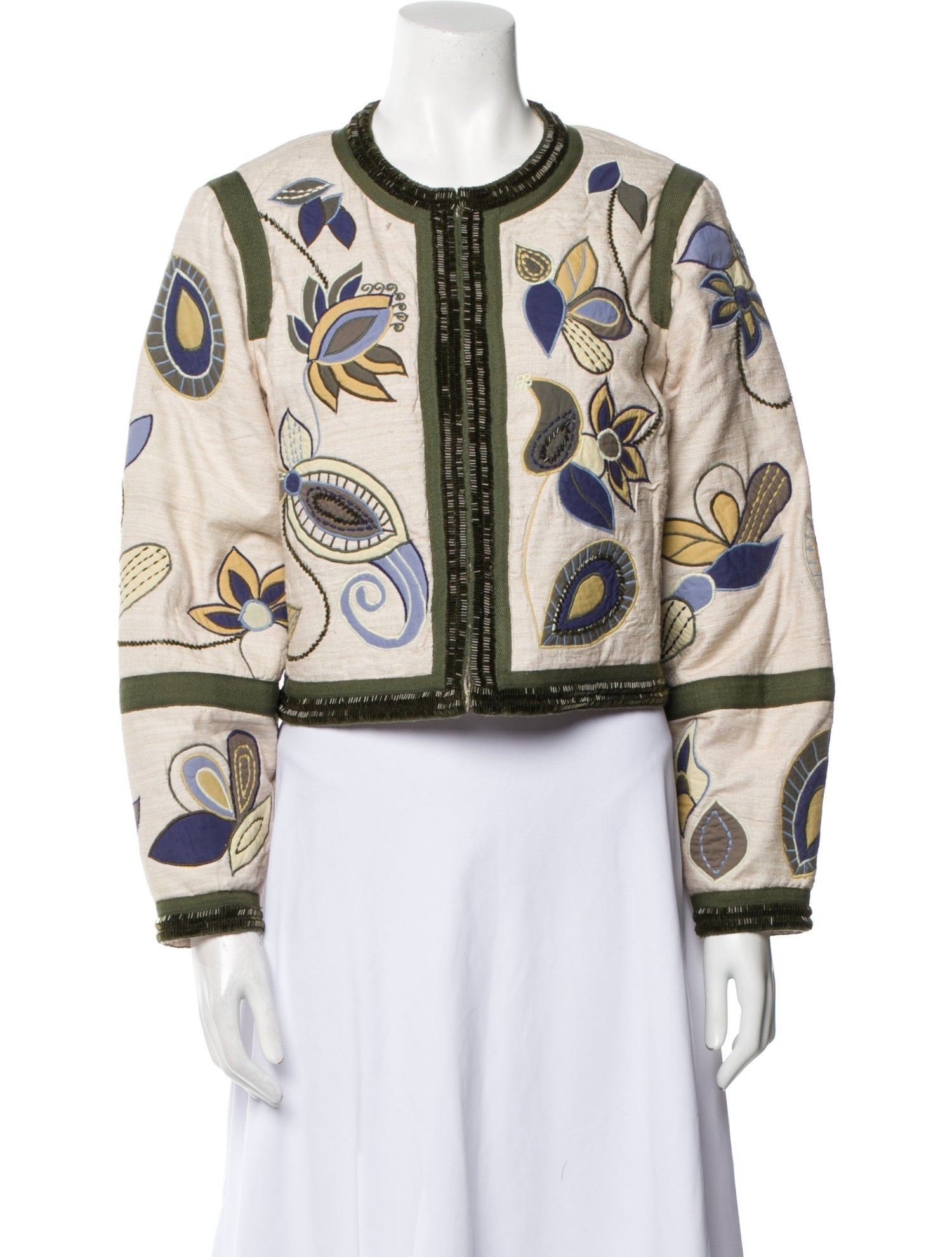 Veronica Beard Silk Floral Print Jacket Neutrals Jackets, Clothing