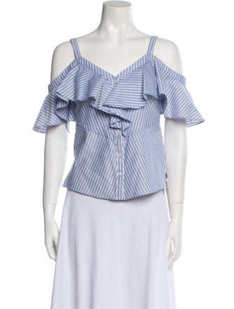 Veronica Beard Striped Off-The-Shoulder Crop Top