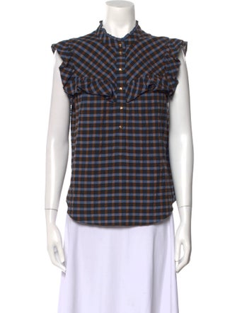 Veronica Beard Plaid Print Sleeveless Polo