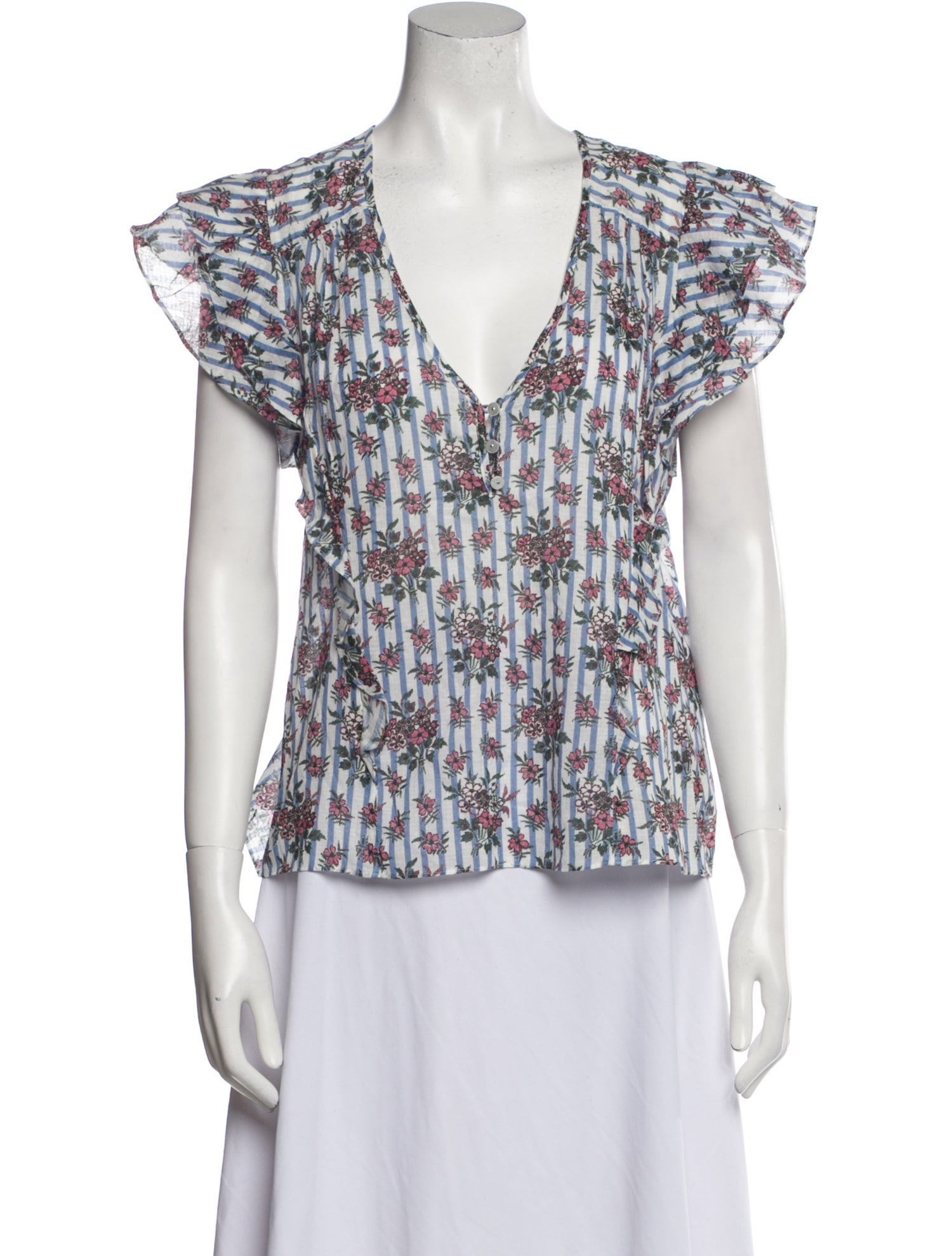 Veronica Beard Floral Print V-Neck Blouse