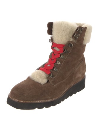 Veronica Beard Suede Fur Trim Combat Boots