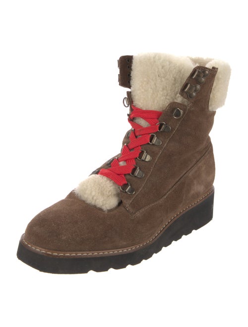 Veronica Beard Suede Fur Trim Combat Boots