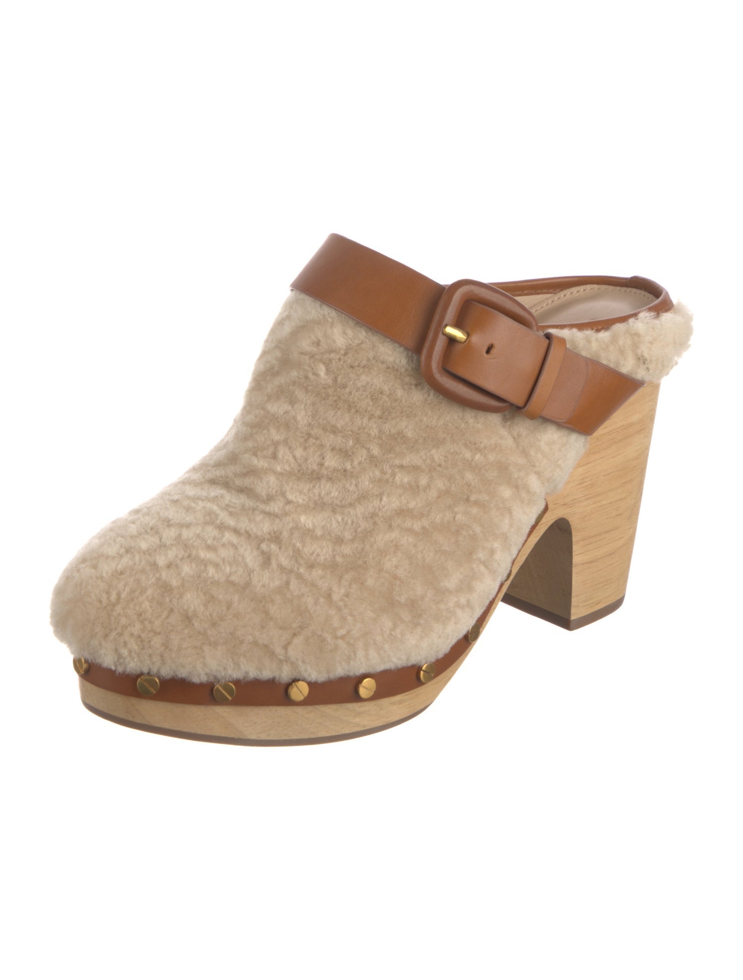 Veronica Beard Shearling Colorblock Pattern Mules