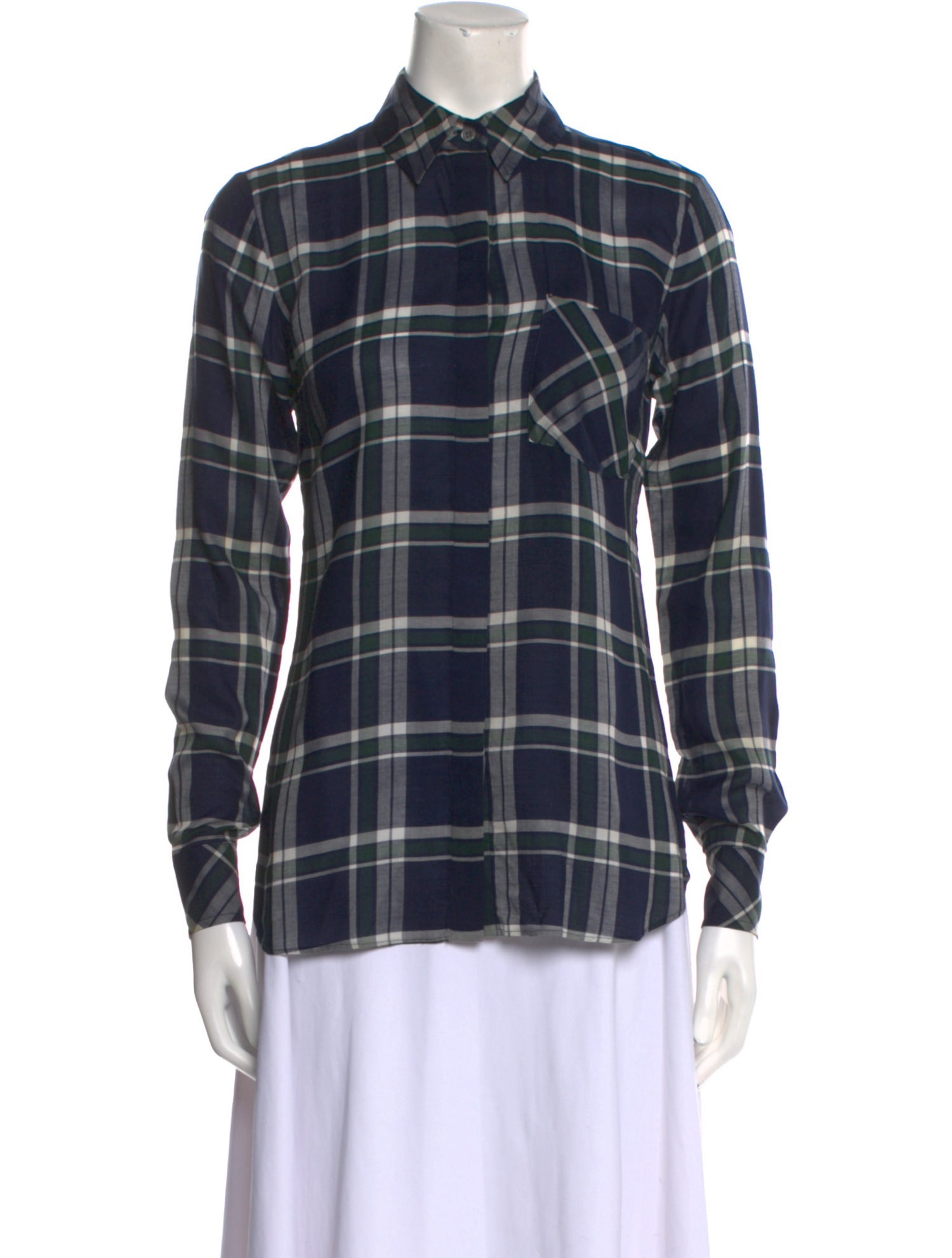 Veronica Beard Plaid Print Long Sleeve Button-Up Top