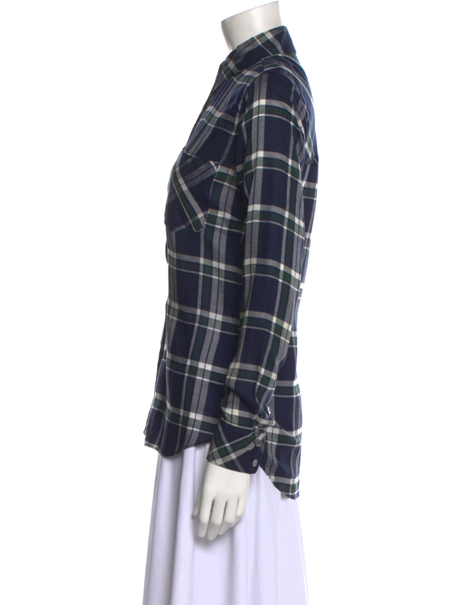 Veronica Beard Plaid Print Long Sleeve Button-Up Top
