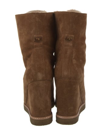 Veronica Beard Suede Fur Trim Lace-Up Boots