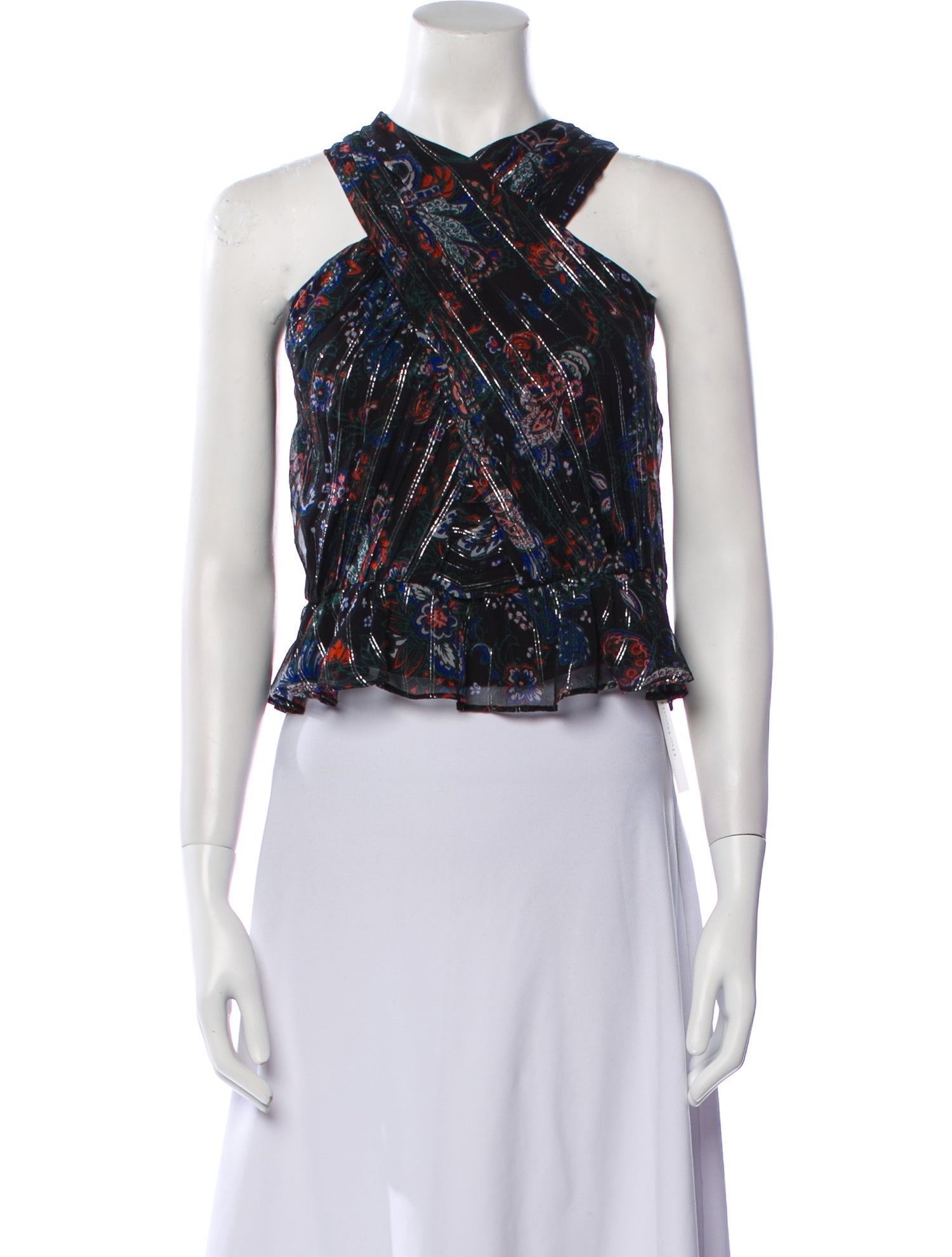 Veronica Beard Silk Floral Print Crop Top