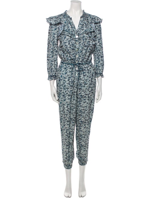 Veronica Beard Floral Print V-Neck Jumpsuit