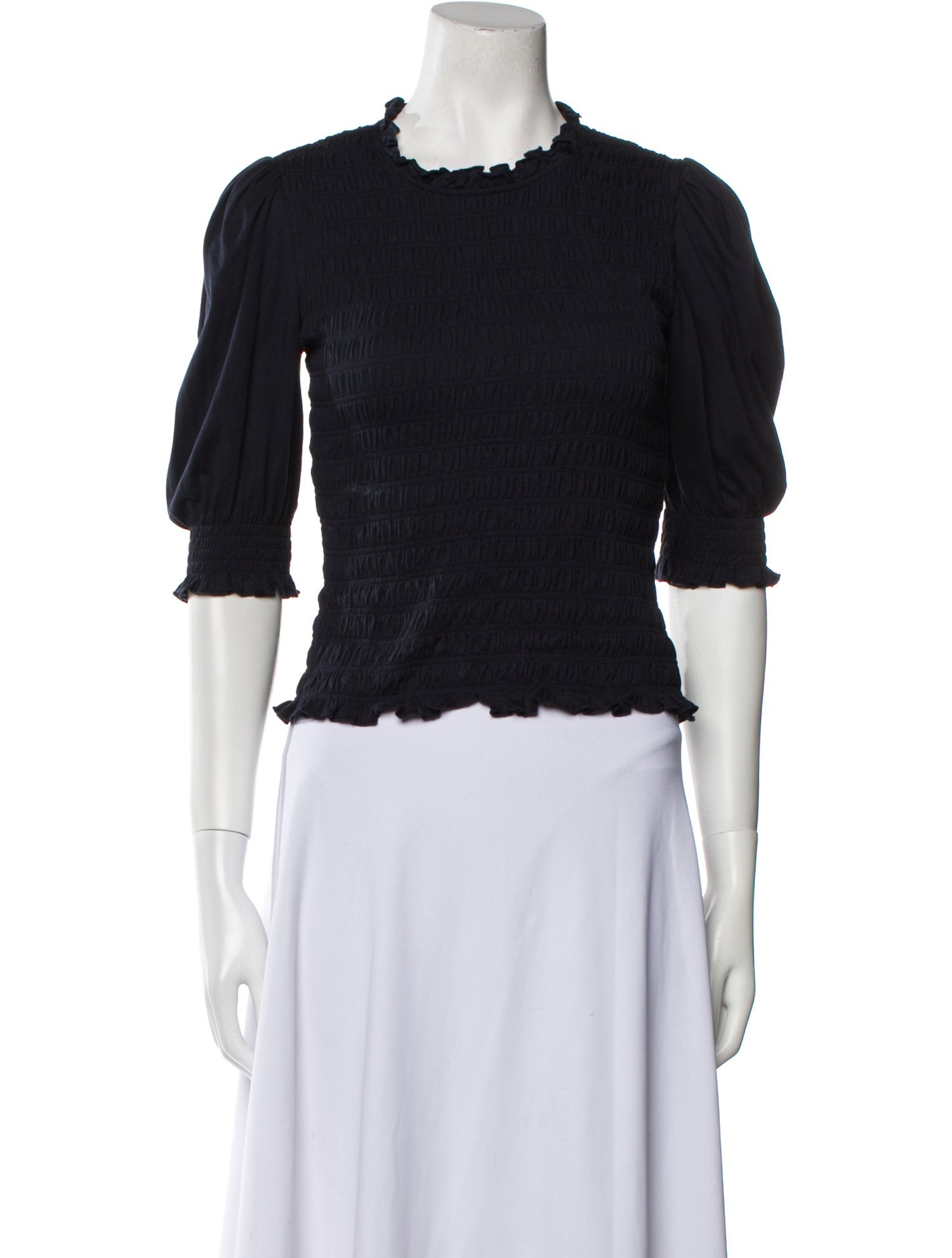 Veronica Beard Crew Neck Three-Quarter Sleeve Crop Top