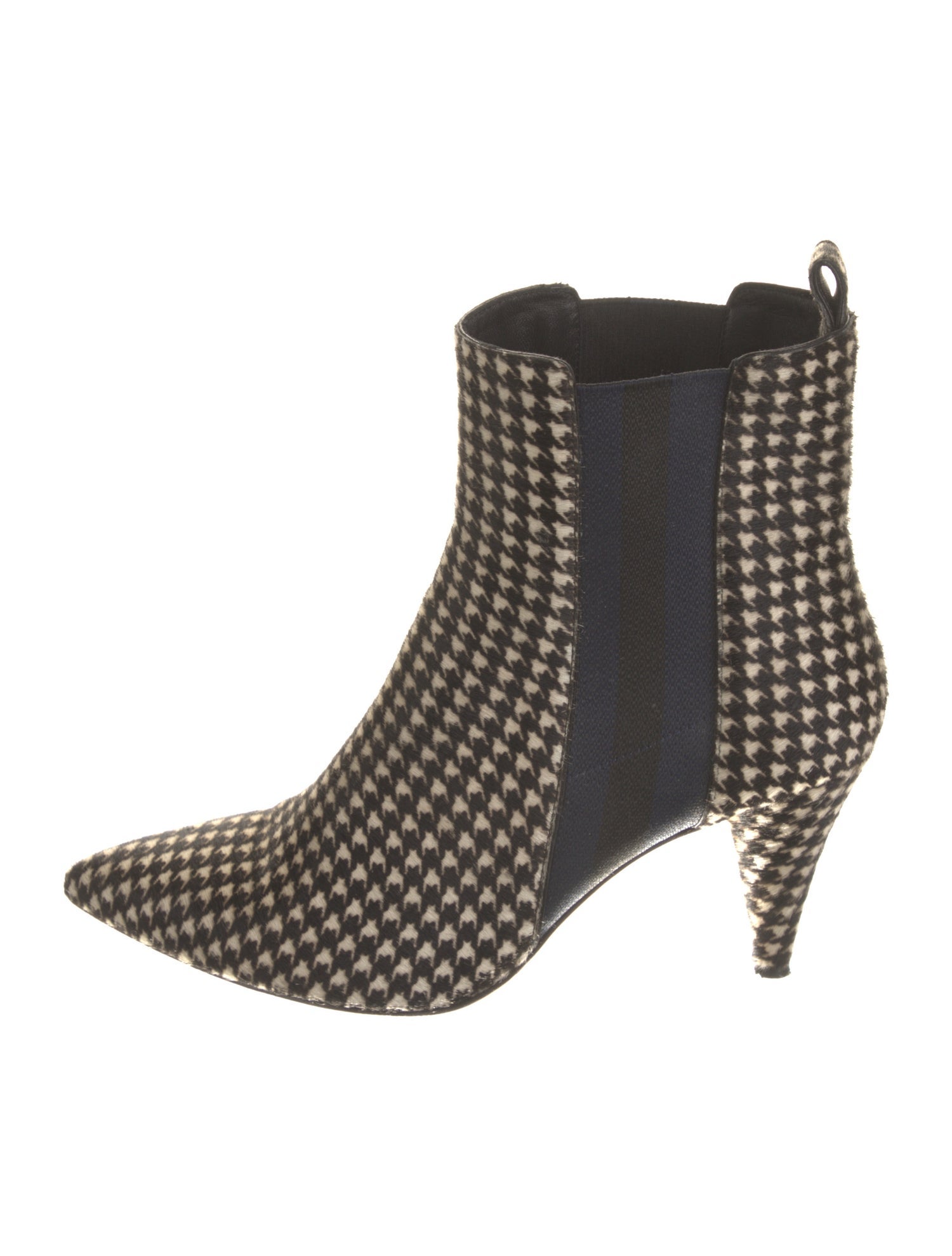 Veronica Beard Fur Houndstooth Print Chelsea Boots