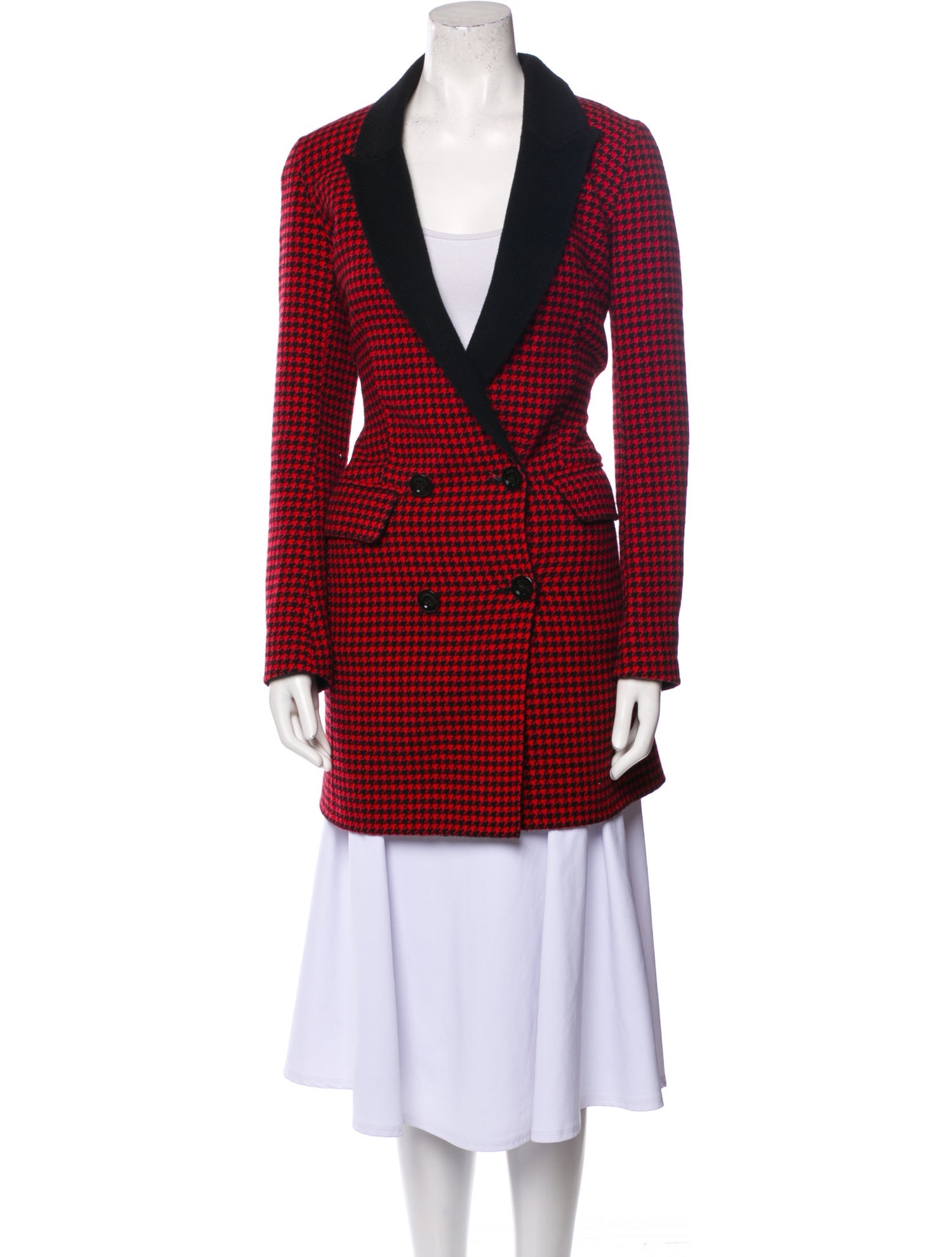 Veronica Beard Wool Houndstooth Print Peacoat