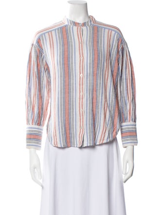 Veronica Beard Striped Mock Neck Button-Up Top