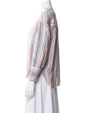 Veronica Beard Striped Mock Neck Button-Up Top