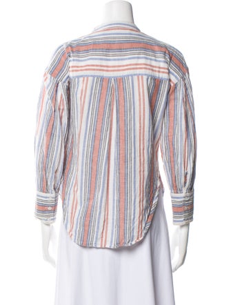 Veronica Beard Striped Mock Neck Button-Up Top