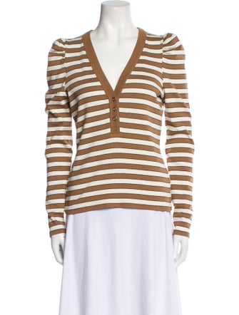 Veronica Beard Striped V-Neck Top