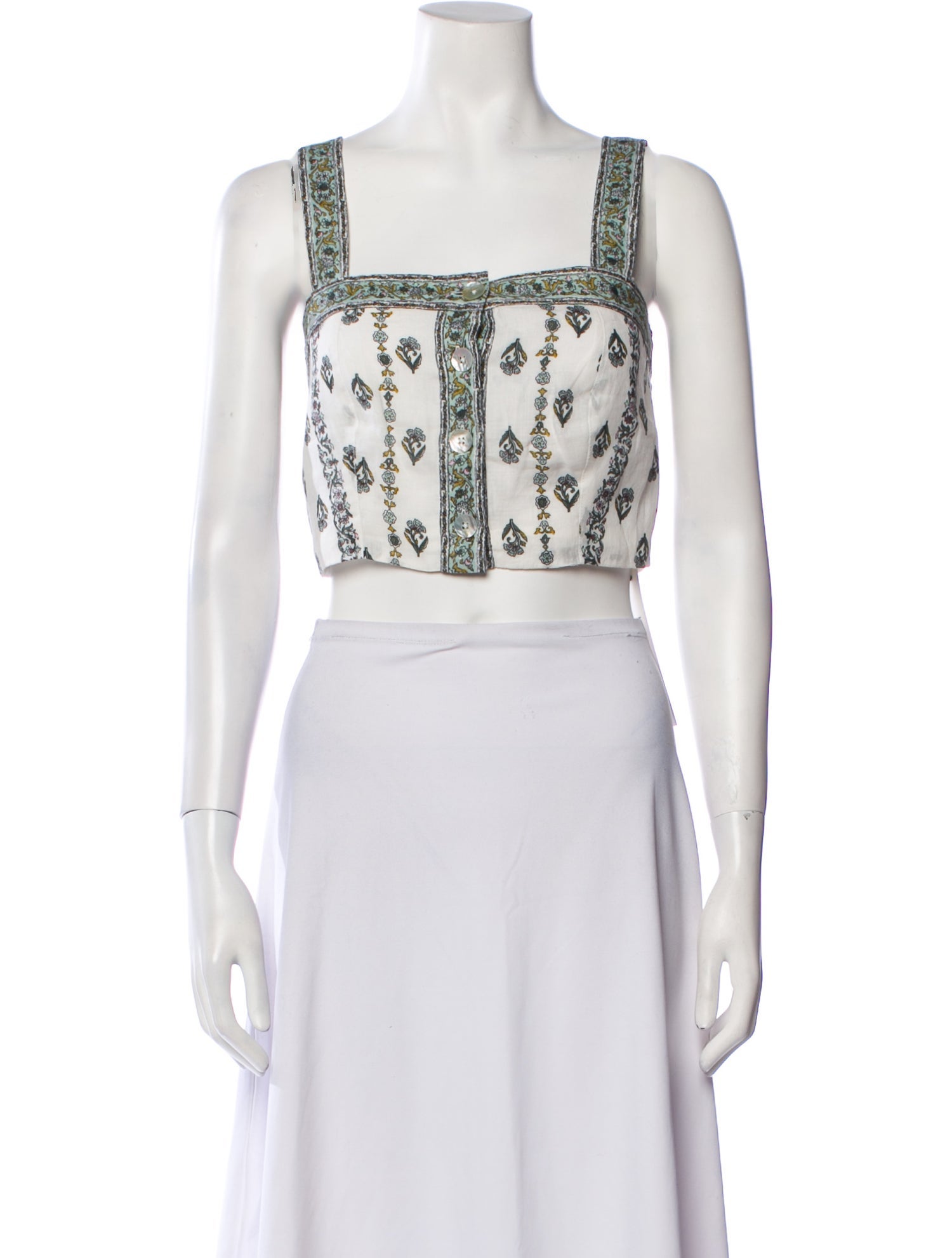 Veronica Beard Paisley Print Square Neckline Crop Top