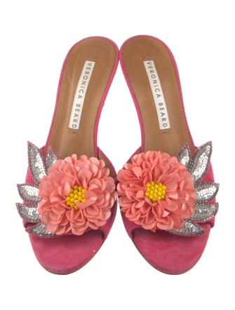 Veronica Beard Suede Floral Print Slides