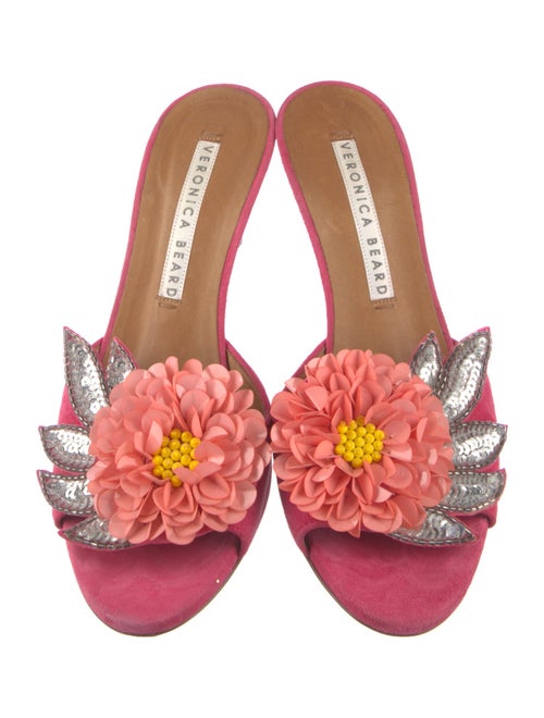 Veronica Beard Suede Floral Print Slides