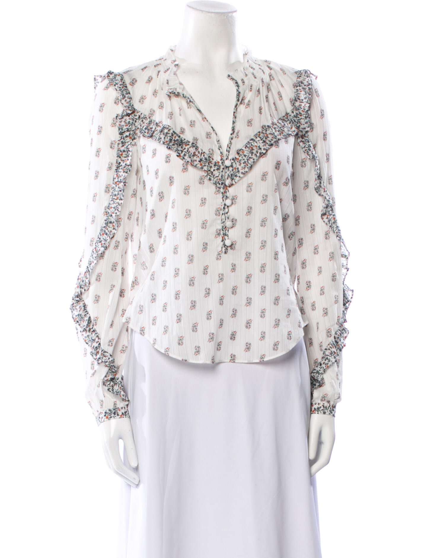 Veronica Beard Floral Print V-Neck Blouse