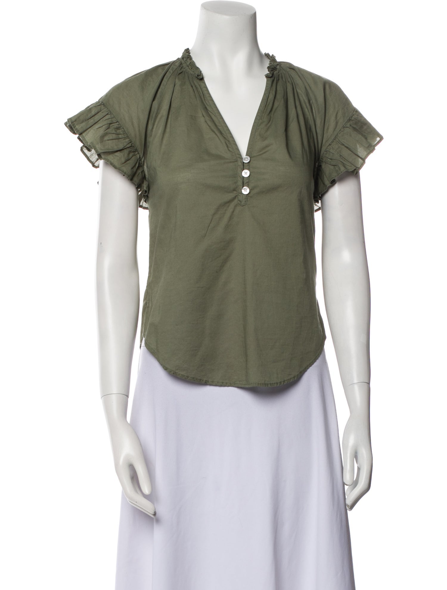 Veronica Beard V-Neck Short Sleeve Blouse