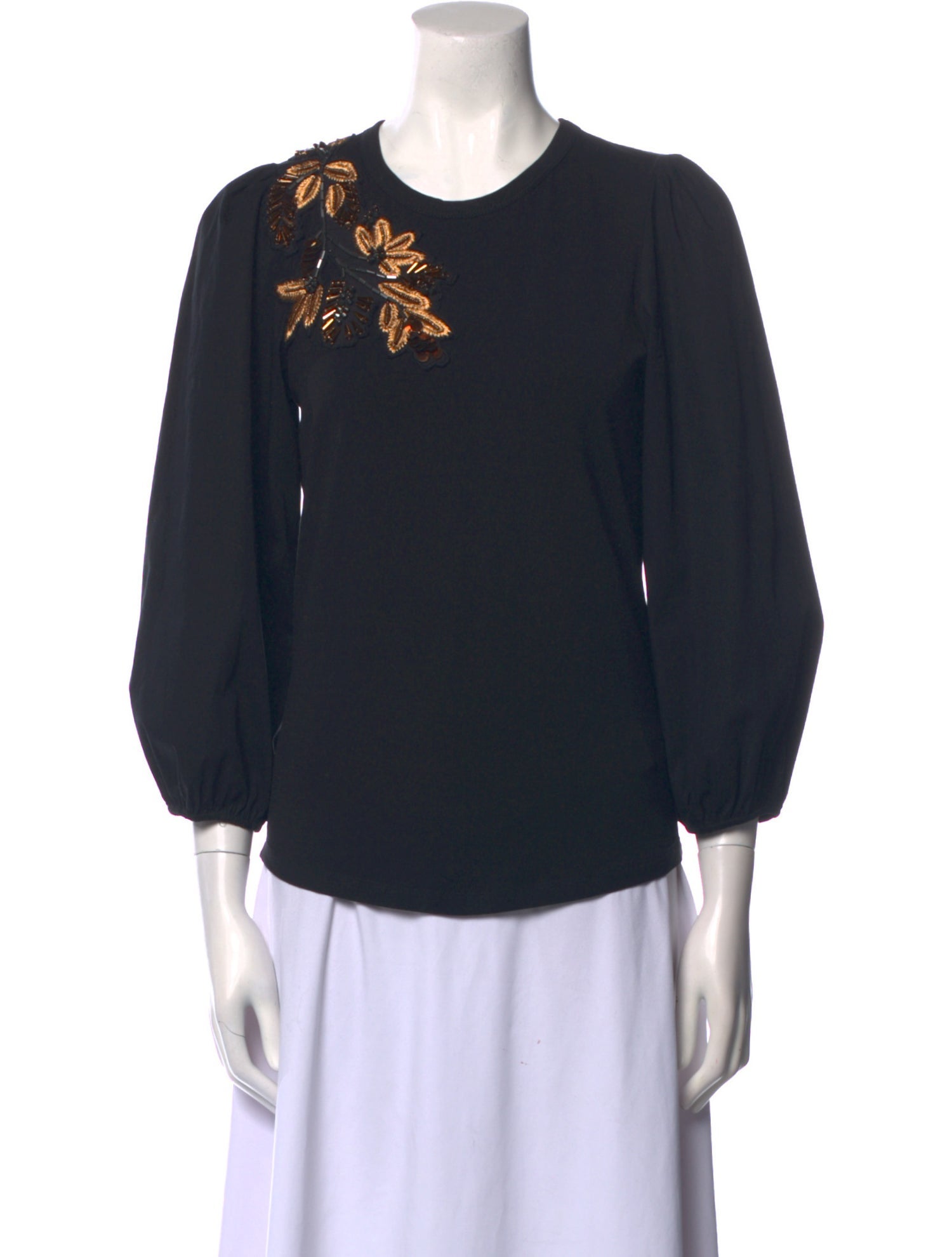 Veronica Beard Crew Neck Three-Quarter Sleeve Blouse